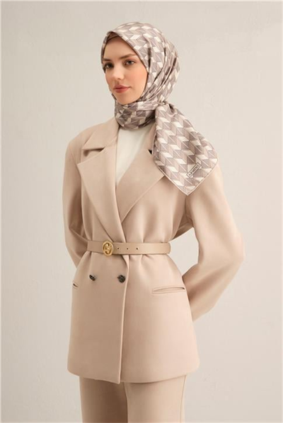 Armine Geometrik Desenli Saf İpek Twill Eşarp 9309D 86