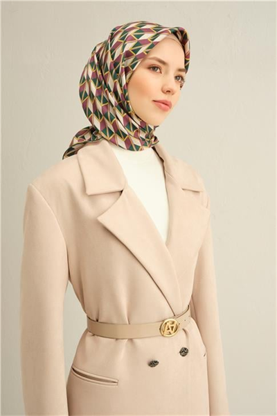 Armine Geometrik Desenli Saf İpek Twill Eşarp 9309D 84