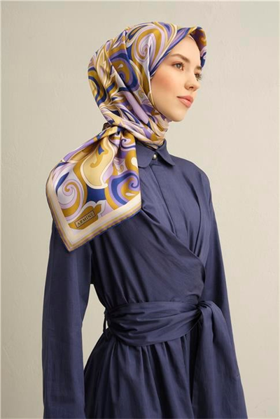 Armine Geometrik Desenli Saf İpek Twill Eşarp 9323 01