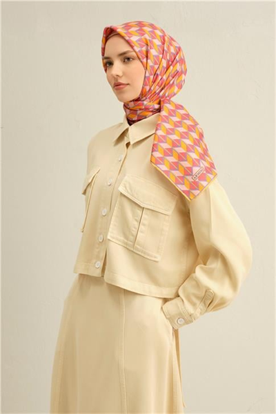 Armine Geometrik Desenli Saf İpek Twill Eşarp 9309D 81