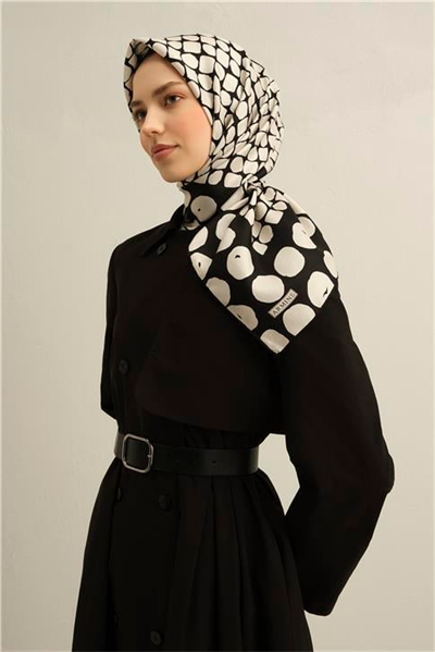 Armine Geometrik Desenli Saf İpek Twill Eşarp 9354D 82
