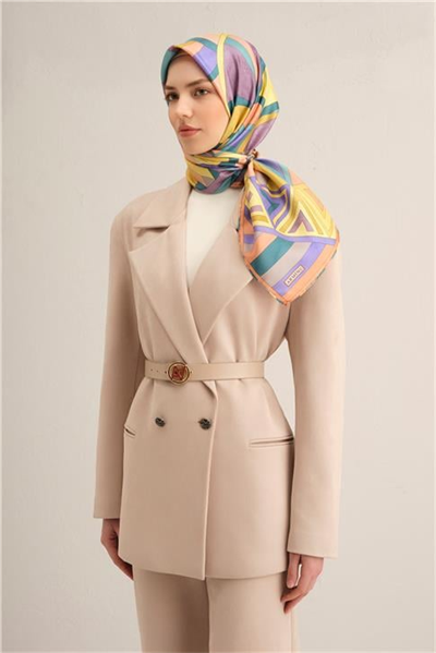 Armine Geometrik Desenli Saf İpek Twill Eşarp 9336D 54