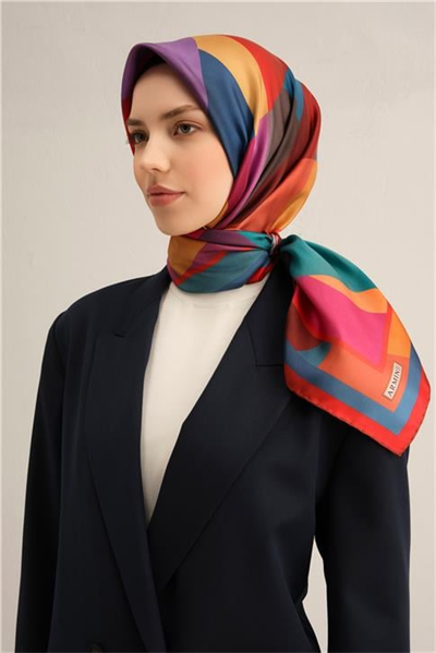 Armine Geometrik Desenli Saf İpek Twill Eşarp 9331D 80