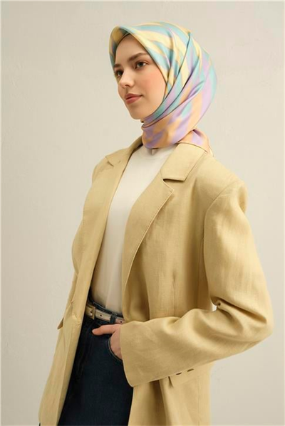 Armine Geometrik Desenli Saf İpek Twill Eşarp 9325D 55