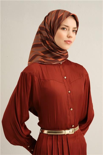 Armine Geometrik Desenli Saf İpek Twill Eşarp 9325D 24