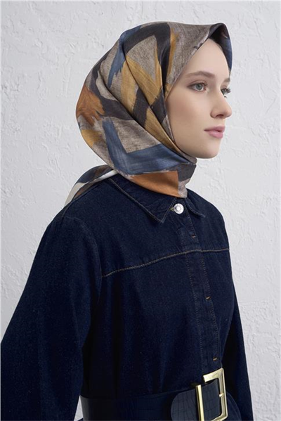 Armine Geometrik Desenli Saf İpek Twill Eşarp 9413D 01