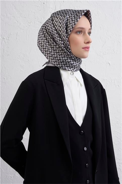 Armine Geometrik Desenli Saf İpek Twill Eşarp 9417D 02