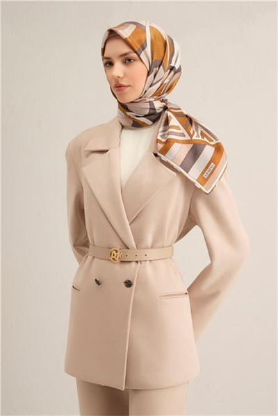 Armine Geometrik Desenli Saf İpek Twill Eşarp 9336D 83