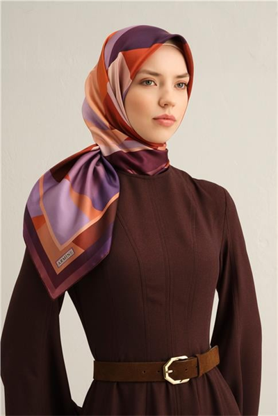 Armine Geometrik Desenli Saf İpek Twill Eşarp 9331D 50
