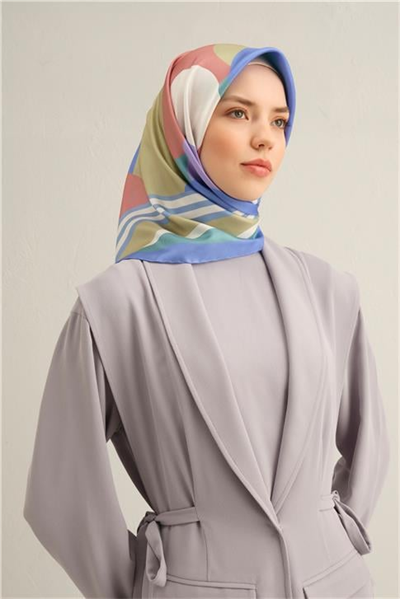 Armine Geometrik Desenli Saf İpek Twill Eşarp 9313D 56