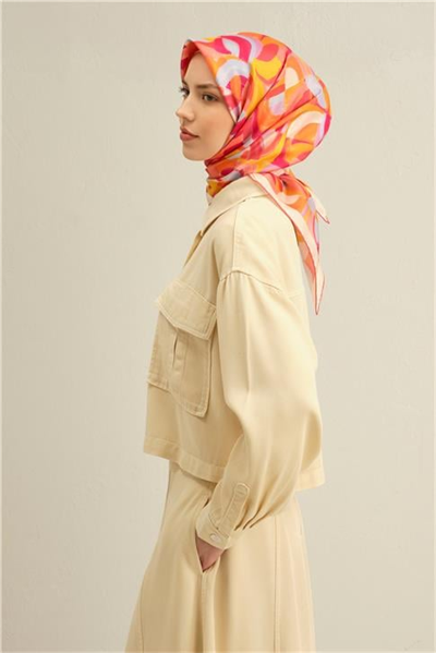 Armine Geometrik Desenli Saf İpek Twill Eşarp 9329D 31
