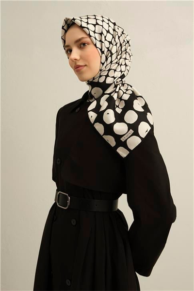 Armine Geometrik Desenli Saf İpek Twill Eşarp 9354D 82
