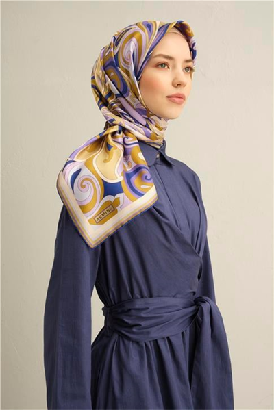 Armine Geometrik Desenli Saf İpek Twill Eşarp 9323 01