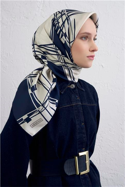 Armine Geometrik Desenli Saf İpek Twill Eşarp 9442D 34