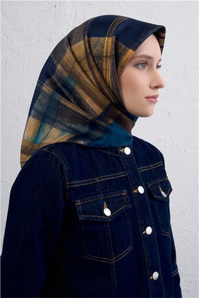 Armine Geometrik Desenli Saf İpek Twill Eşarp 9424D 04