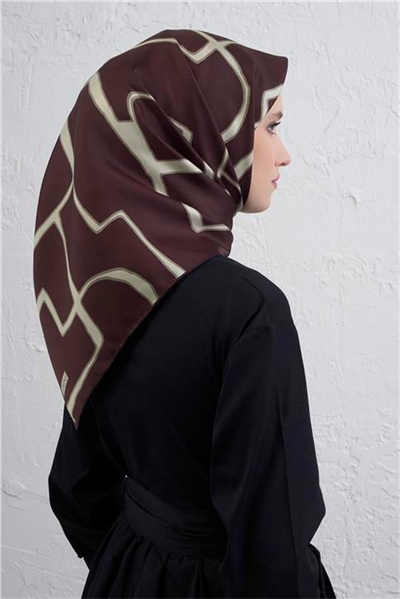 Armine Geometrik Desenli Saf İpek Twill Eşarp 9441D 04