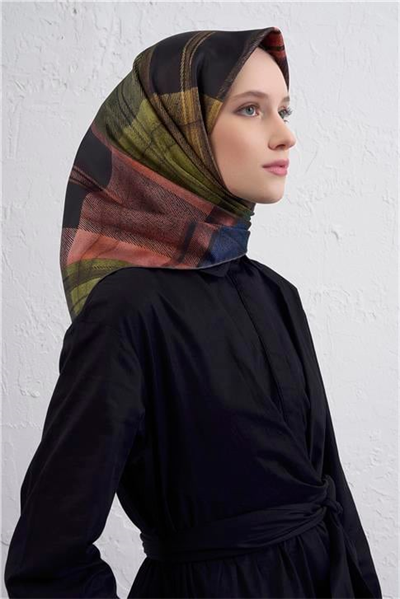Armine Geometrik Desenli Saf İpek Twill Eşarp 9424D 80