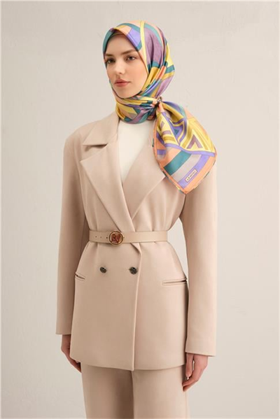 Armine Geometrik Desenli Saf İpek Twill Eşarp 9336D 54