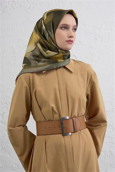 Armine Geometrik Desenli Saf İpek Twill Eşarp 9413D 04