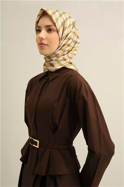 Armine Geometrik Desenli Saf İpek Twill Eşarp 9309D 33