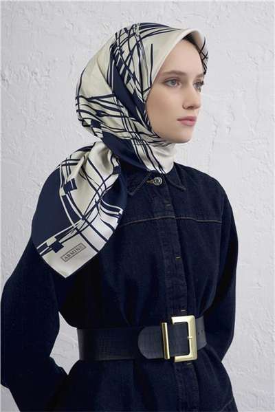 Armine Geometrik Desenli Saf İpek Twill Eşarp 9442D 34