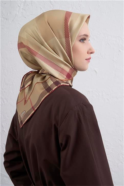Armine Geometrik Desenli Saf İpek Twill Eşarp 9418D 05