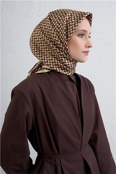 Armine Geometrik Desenli Saf İpek Twill Eşarp 9417D 09