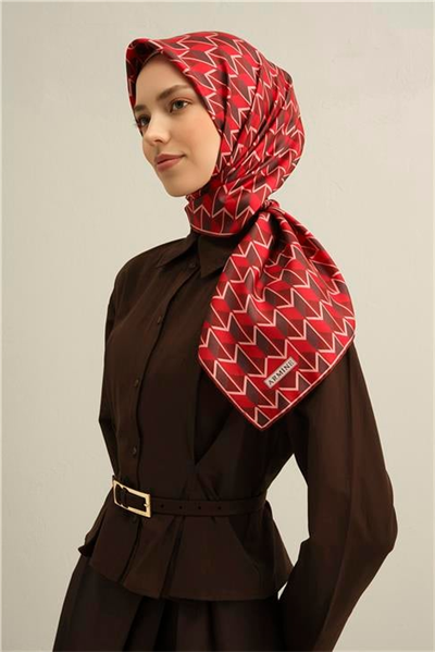 Armine Geometrik Desenli Saf İpek Twill Eşarp 9309D 85
