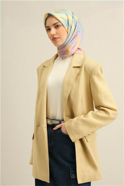Armine Geometrik Desenli Saf İpek Twill Eşarp 9325D 55