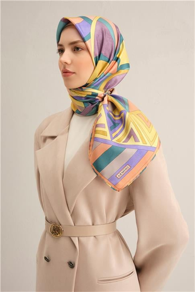 Armine Geometrik Desenli Saf İpek Twill Eşarp 9336D 54