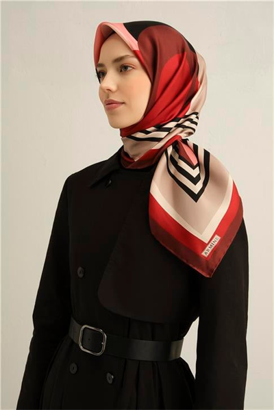 Armine Geometrik Desenli Saf İpek Twill Eşarp 9313D 07