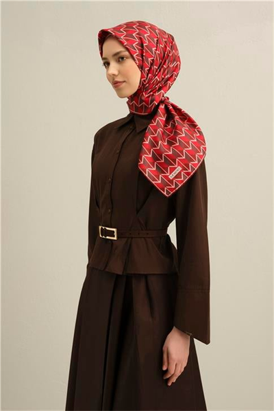 Armine Geometrik Desenli Saf İpek Twill Eşarp 9309D 85