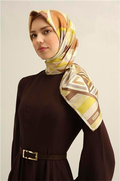 Armine Geometrik Desenli Saf İpek Twill Eşarp 9336D 38
