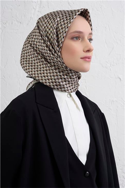 Armine Geometrik Desenli Saf İpek Twill Eşarp 9417D 86