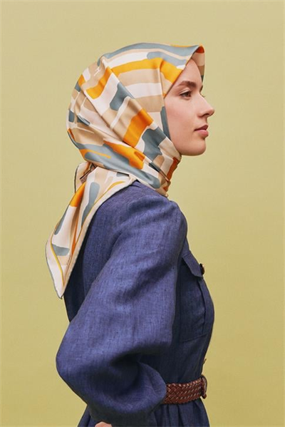 Armine Geometrik Desenli Saf İpek Twill Eşarp 9303D 03