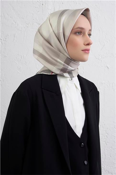 Armine Geometrik Desenli Saf İpek Twill Eşarp 9418D 82