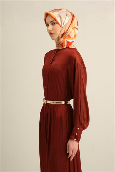 Armine Geometrik Desenli Saf İpek Twill Eşarp 9336D 05