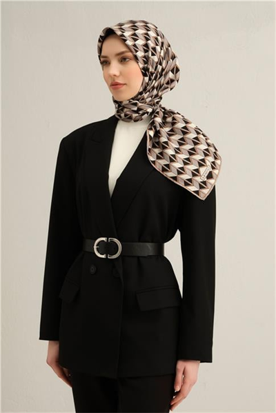 Armine Geometrik Desenli Saf İpek Twill Eşarp 9309D 04