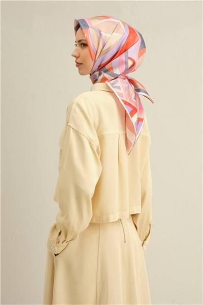 Armine Geometrik Desenli Saf İpek Twill Eşarp 9336D 35