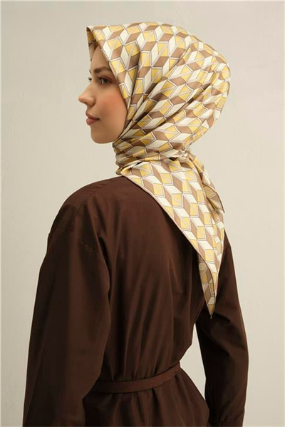 Armine Geometrik Desenli Saf İpek Twill Eşarp 9309D 33