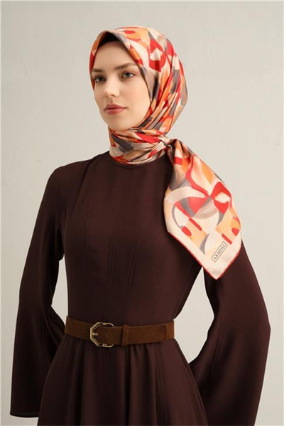 Armine Geometrik Desenli Saf İpek Twill Eşarp 9329D 02