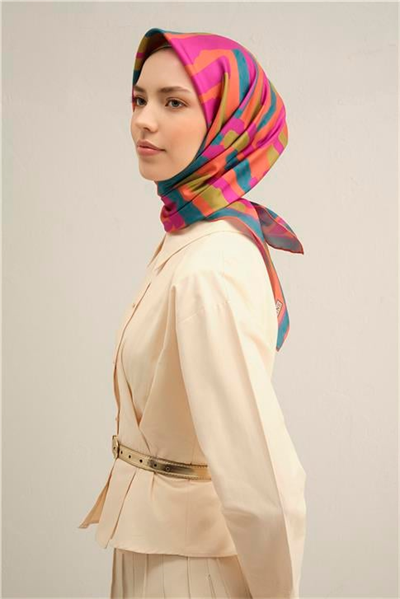Armine Geometrik Desenli Saf İpek Twill Eşarp 9303D 56