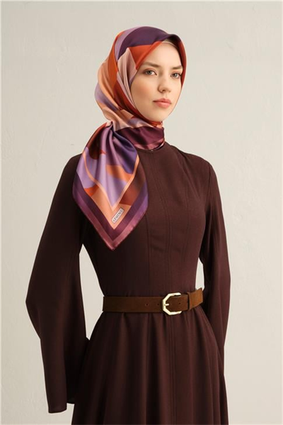Armine Geometrik Desenli Saf İpek Twill Eşarp 9331D 50