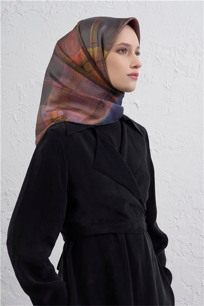 Armine Geometrik Desenli Saf İpek Twill Eşarp 9424D 06