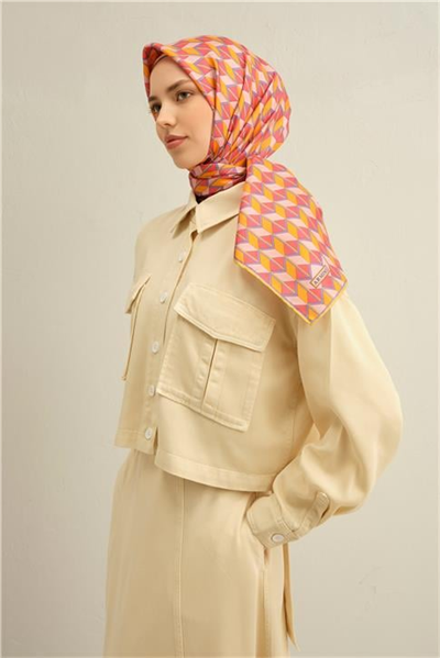Armine Geometrik Desenli Saf İpek Twill Eşarp 9309D 81