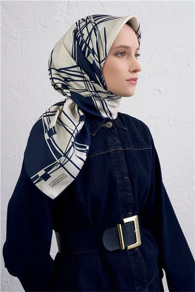 Armine Geometrik Desenli Saf İpek Twill Eşarp 9442D 34