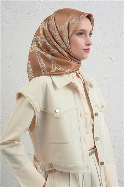 Armine Geometrik Desenli Saf İpek Twill Eşarp 9427D 32