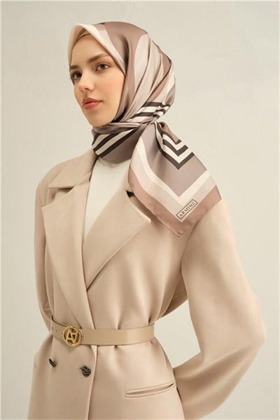 Armine Geometrik Desenli Saf İpek Twill Eşarp 9313D 84