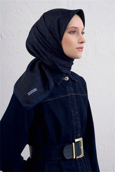 Armine Geometrik Desenli Saf İpek Twill Eşarp 9438D 50