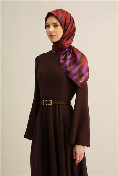 Armine Geometrik Desenli Saf İpek Twill Eşarp 9325D 83